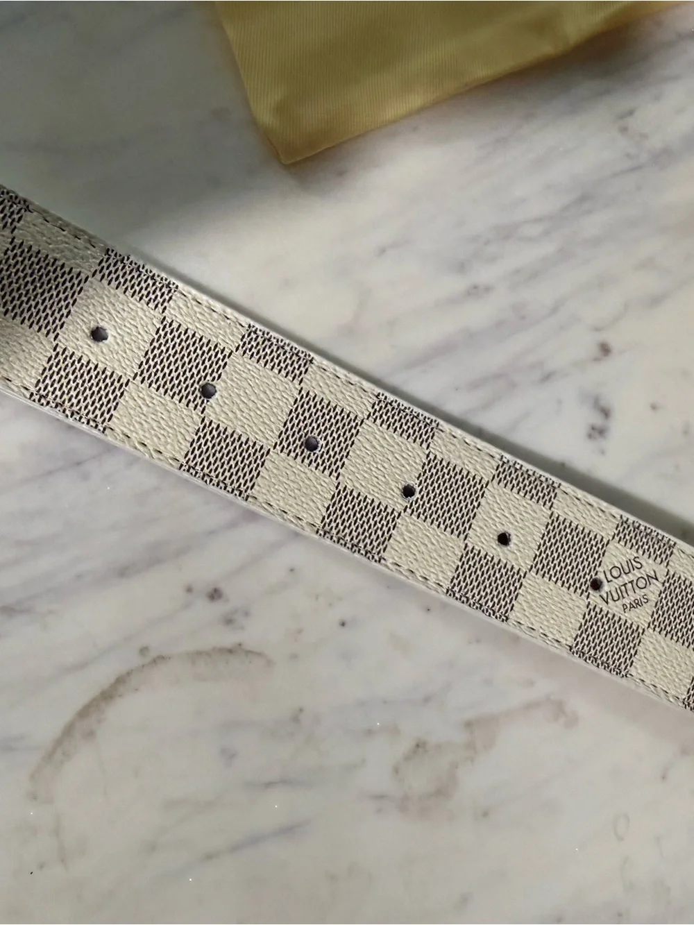 Louis Vuitton White Checkered Belt with Black LV Buckle